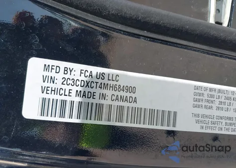 2021 Dodge Charger R/T Rwd из США, поврежденный, VIN 2C3CDXCT4MH684900